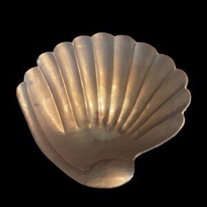 Large Solid Brass Footed Clam Shell Trinket Dish. Vintage